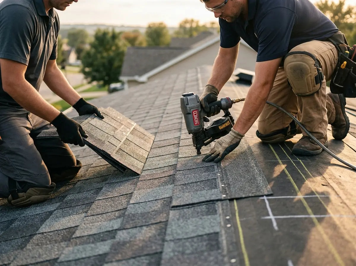 Professional roofer working on a residential roof in Fruit Cove